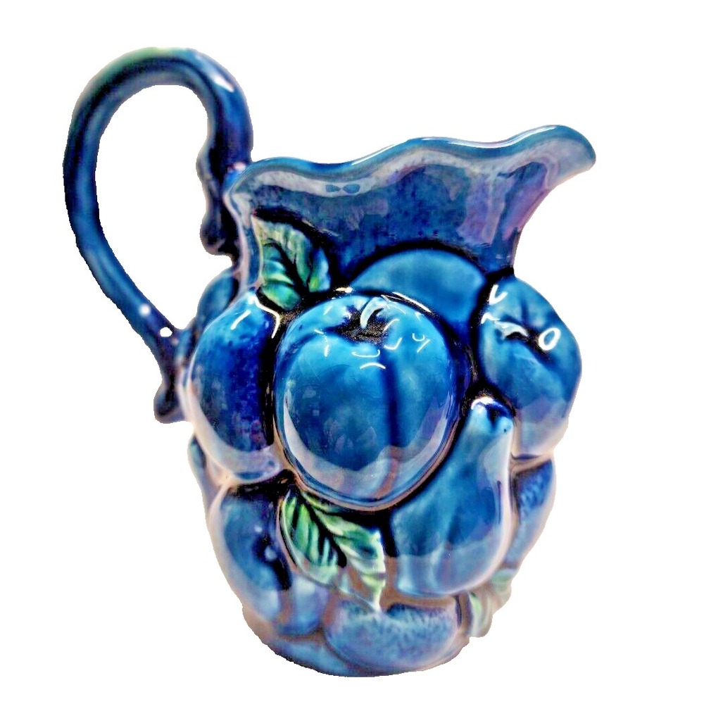 Vintage Inarco Mood Indigo Blue Creamer Embossed Fruit Made In Japan